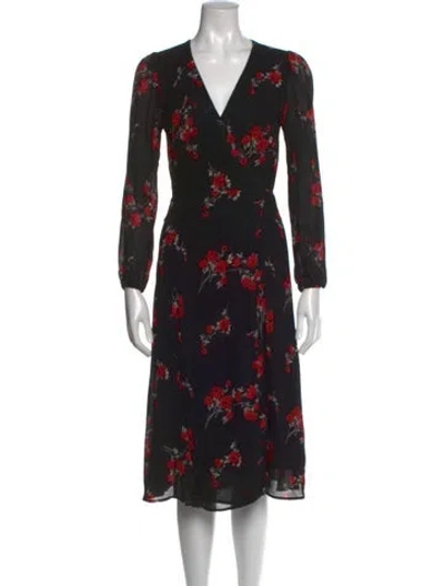Pre-owned Reformation Floral Print Midi Length Dress In Black