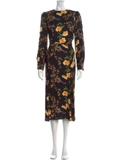Pre-owned Reformation Floral Print Midi Length Dress In Black