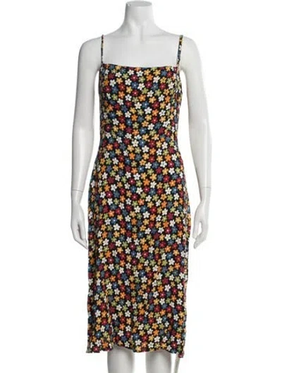 Pre-owned Reformation Floral Print Midi Length Dress In Black