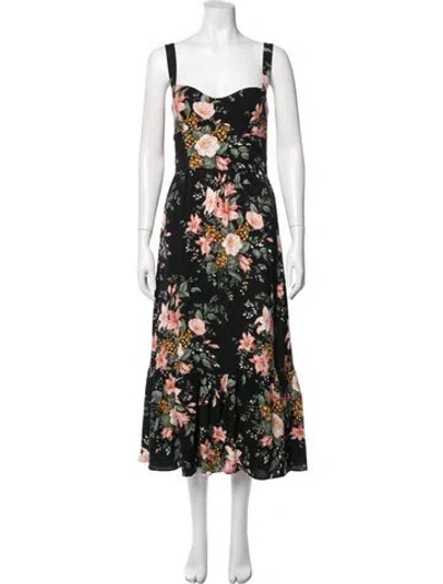 Pre-owned Reformation Floral Print Midi Length Dress In Black