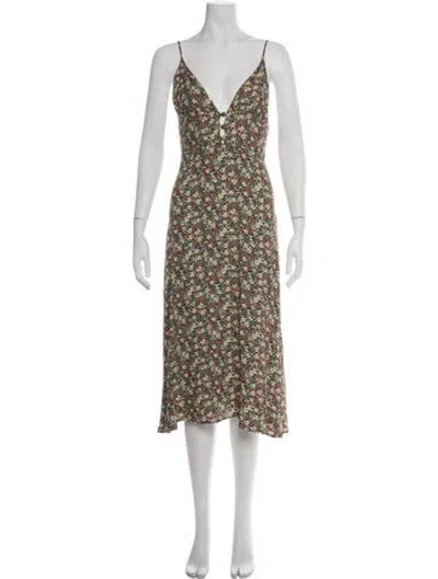 Pre-owned Reformation Floral Print Midi Length Dress In Black