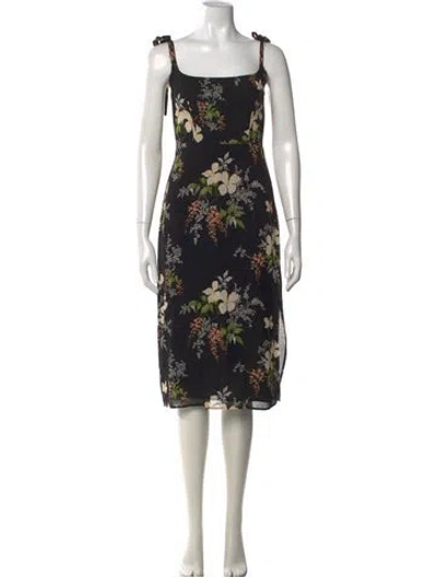 Pre-owned Reformation Floral Print Midi Length Dress In Black