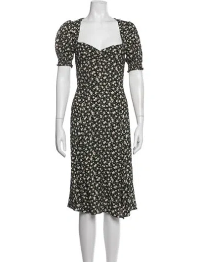 Pre-owned Reformation Floral Print Midi Length Dress In Black/white