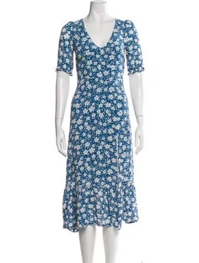 Pre-owned Reformation Floral Print Midi Length Dress In Blue