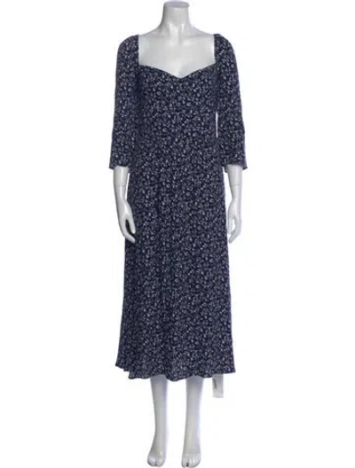 Pre-owned Reformation Floral Print Midi Length Dress In Blue