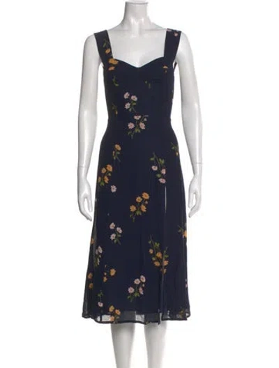 Pre-owned Reformation Floral Print Midi Length Dress In Blue