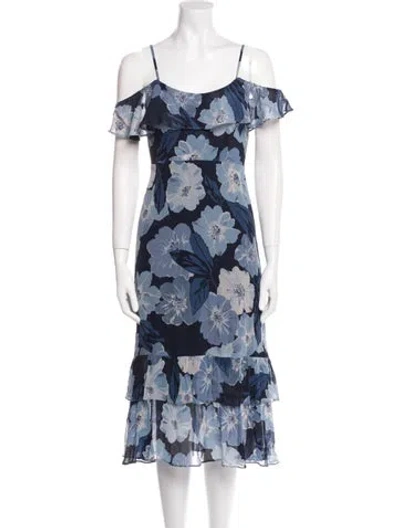 Pre-owned Reformation Floral Print Midi Length Dress In Blue