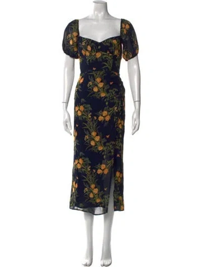 Pre-owned Reformation Floral Print Midi Length Dress In Blue