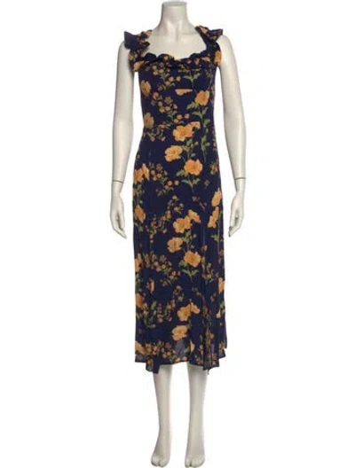 Pre-owned Reformation Floral Print Midi Length Dress In Blue