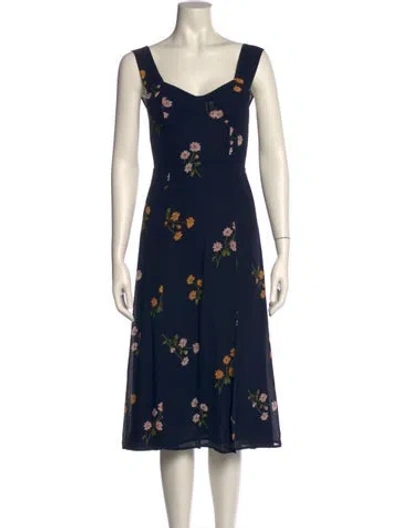 Pre-owned Reformation Floral Print Midi Length Dress In Blue