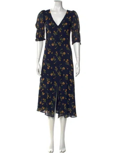 Pre-owned Reformation Floral Print Midi Length Dress In Blue
