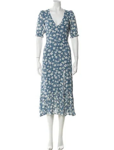 Pre-owned Reformation Floral Print Midi Length Dress In Blue