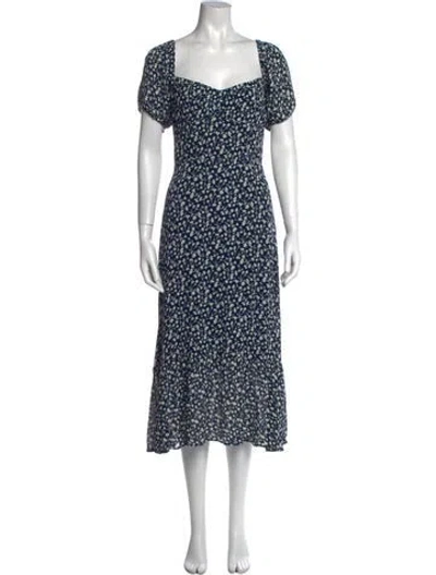 Pre-owned Reformation Floral Print Midi Length Dress In Blue