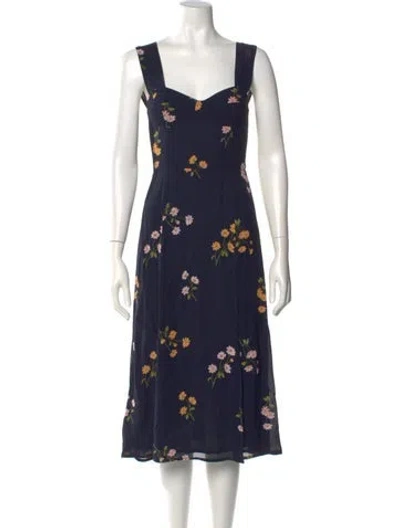 Pre-owned Reformation Floral Print Midi Length Dress In Blue