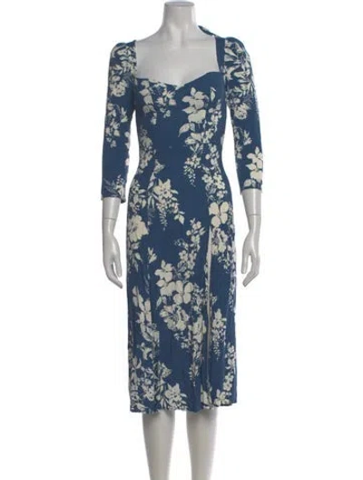 Pre-owned Reformation Floral Print Midi Length Dress In Blue