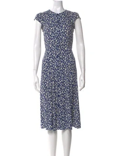 Pre-owned Reformation Floral Print Midi Length Dress In Blue
