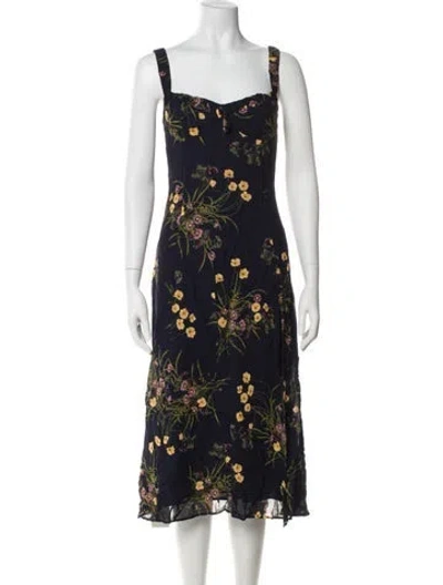 Pre-owned Reformation Floral Print Midi Length Dress In Blue