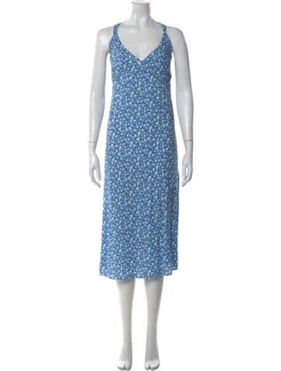 Pre-owned Reformation Floral Print Midi Length Dress In Blue