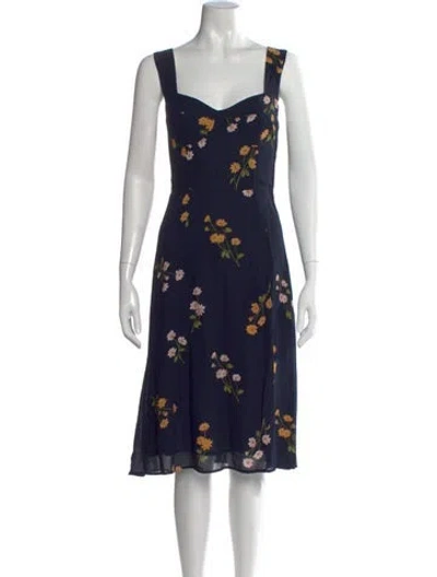 Pre-owned Reformation Floral Print Midi Length Dress In Blue