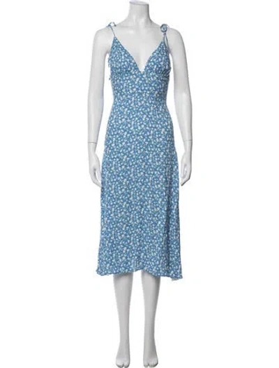 Pre-owned Reformation Floral Print Midi Length Dress In Blue