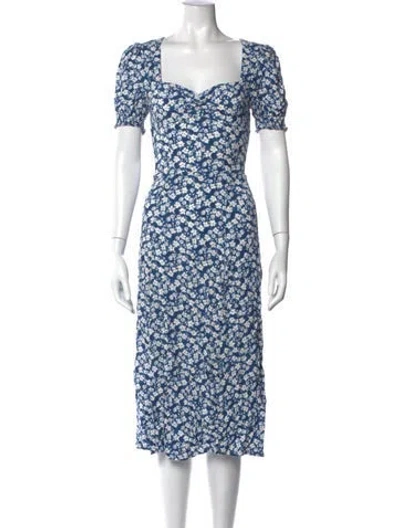 Pre-owned Reformation Floral Print Midi Length Dress In Blue