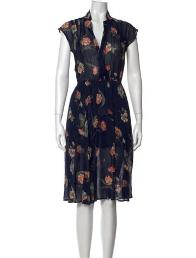 Pre-owned Reformation Floral Print Midi Length Dress In Blue