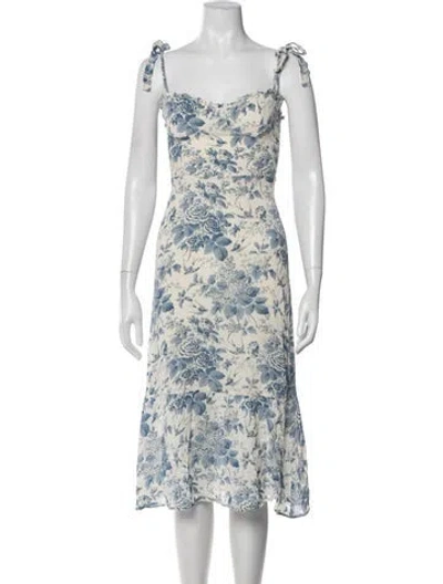 Pre-owned Reformation Floral Print Midi Length Dress In Blue