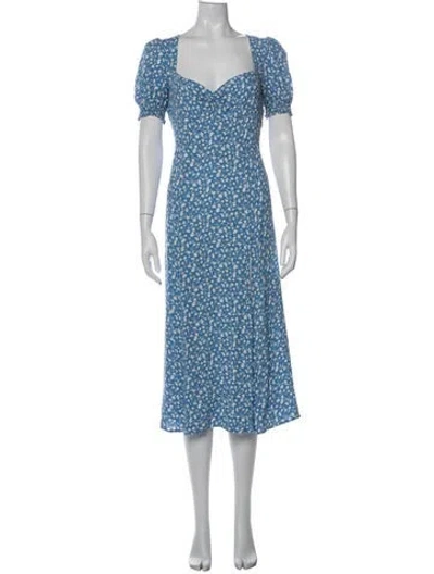 Pre-owned Reformation Floral Print Midi Length Dress In Blue