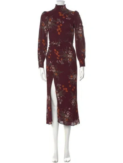 Pre-owned Reformation Floral Print Midi Length Dress In Burgundy
