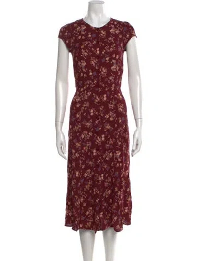 Pre-owned Reformation Floral Print Midi Length Dress In Burgundy