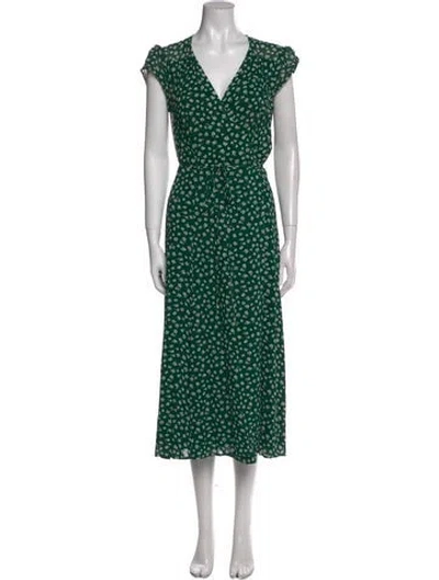 Pre-owned Reformation Floral Print Midi Length Dress In Green