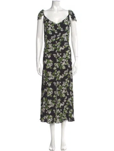 Pre-owned Reformation Floral Print Midi Length Dress In Green