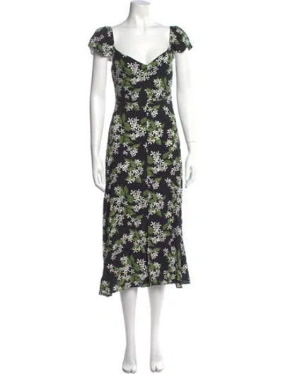 Pre-owned Reformation Floral Print Midi Length Dress In Green