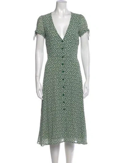 Pre-owned Reformation Floral Print Midi Length Dress In Green