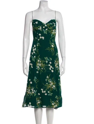 Pre-owned Reformation Floral Print Midi Length Dress In Green
