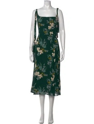 Pre-owned Reformation Floral Print Midi Length Dress In Green