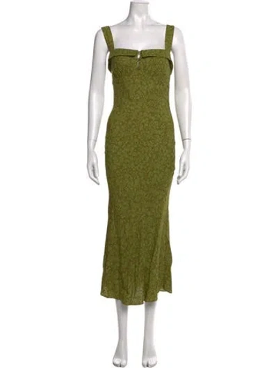 Pre-owned Reformation Floral Print Midi Length Dress In Green