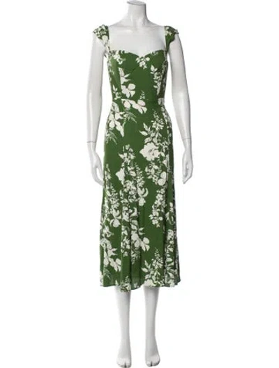 Pre-owned Reformation Floral Print Midi Length Dress In Green