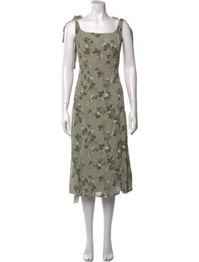 Pre-owned Reformation Floral Print Midi Length Dress In Green