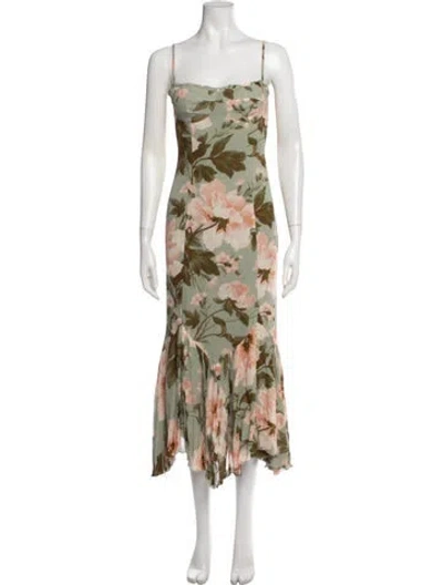 Pre-owned Reformation Floral Print Midi Length Dress In Green