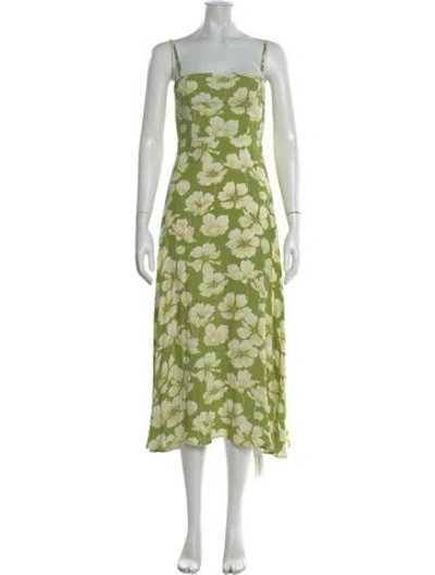 Pre-owned Reformation Floral Print Midi Length Dress In Green