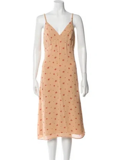 Pre-owned Reformation Floral Print Midi Length Dress In Neutral