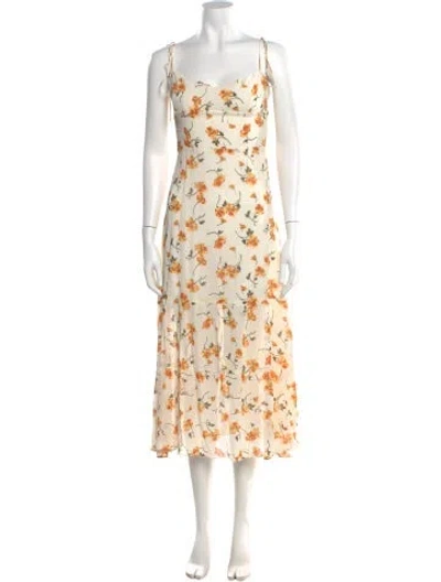 Pre-owned Reformation Floral Print Midi Length Dress In Neutral