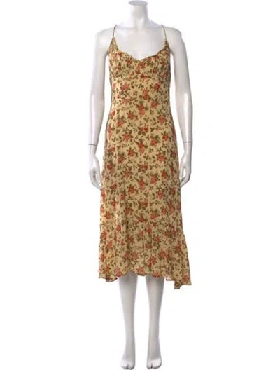 Pre-owned Reformation Floral Print Midi Length Dress In Neutral