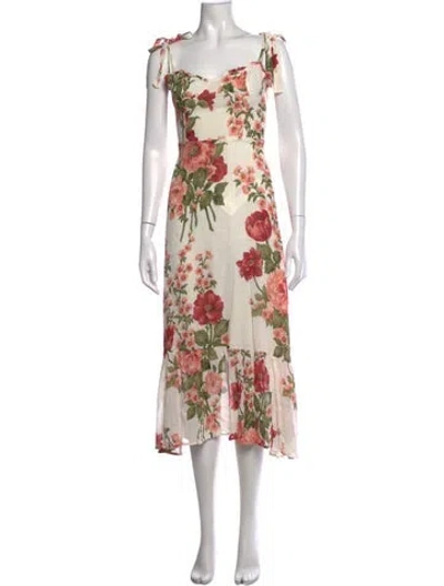 Pre-owned Reformation Floral Print Midi Length Dress In Neutrals
