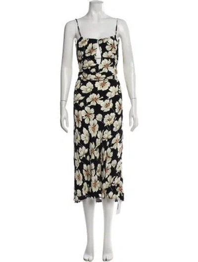 Pre-owned Reformation Floral Print Midi Length Dress In Neutrals