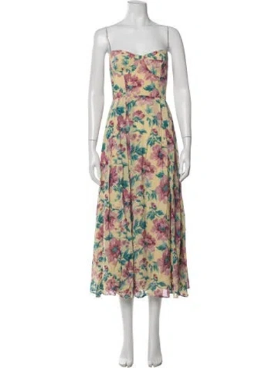 Pre-owned Reformation Floral Print Midi Length Dress In Neutrals/yellow