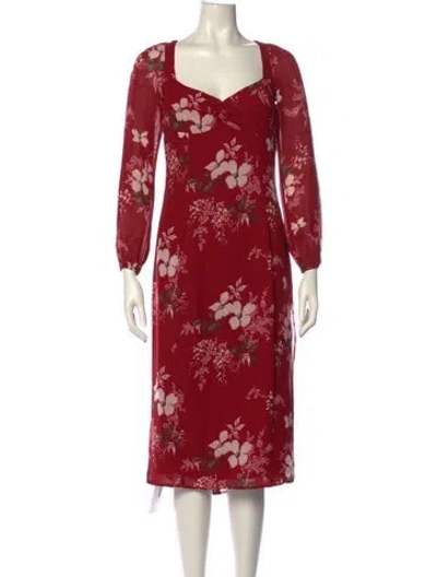 Pre-owned Reformation Floral Print Midi Length Dress In Red