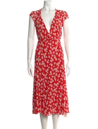 Pre-owned Reformation Floral Print Midi Length Dress In Red