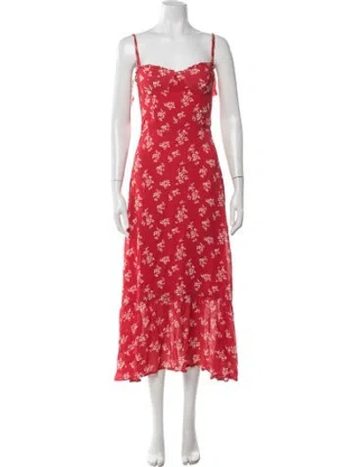 Pre-owned Reformation Floral Print Midi Length Dress In Red